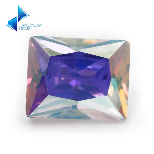50pcs 3x5-10x12mm 5A Rectangle Cut Plating AB Color CZ Stone Loose Cubic Zirconia Synthetic Gemstone for Jewelry
