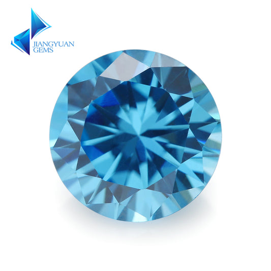 Size 1.0-10.0mm 5A Round Cut Sea Blue CZ Stone Loose Cubic Zirconia Synthetic Gemstone for Jewelry