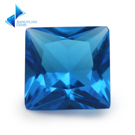 Size 3x3~10x10mm Square Princess Cut Dark Sea Blue Glass Stone Loose Synthetic Gemstone for Jewelry