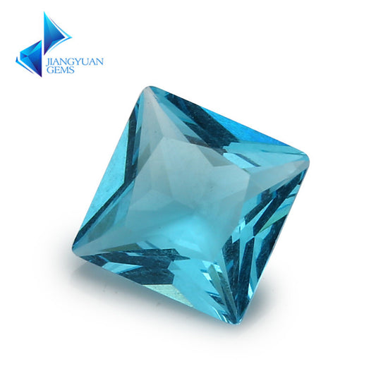 Size 3x3~10x10mm Square Princess Cut Light Sea Blue Glass Stone Loose Synthetic Gemstone for Jewelry