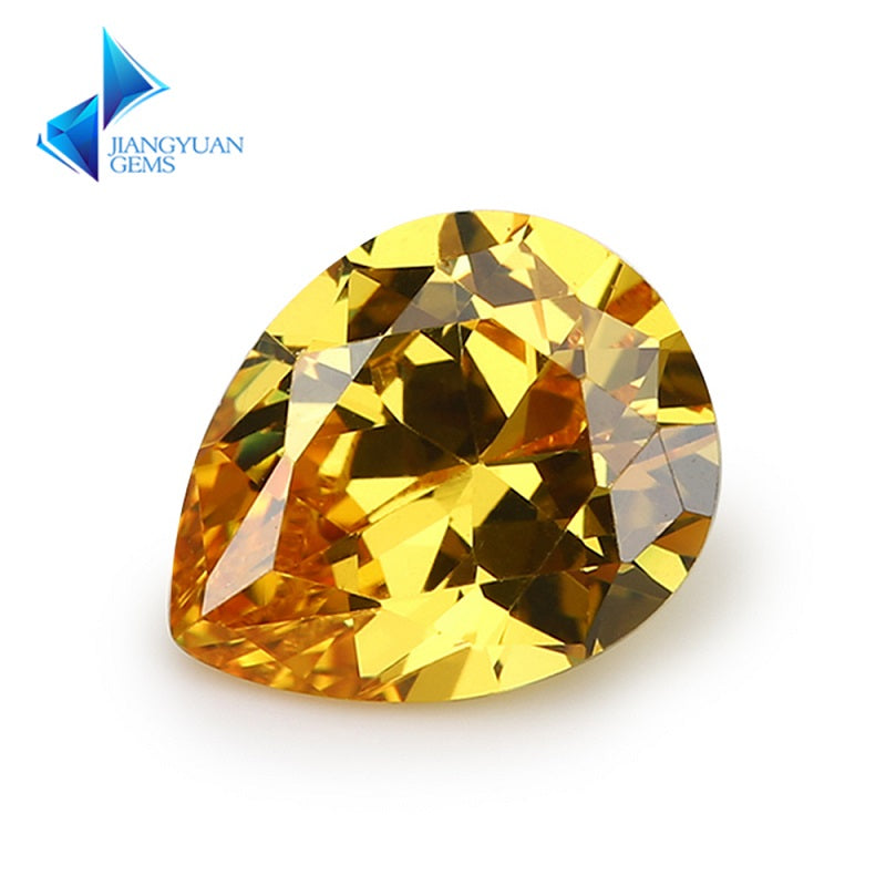 Size 3x5~10x12mm 5A Pear Cut Golden Yellow CZ Stone Loose Cubic Zirconia Synthetic Gemstone for Jewelry
