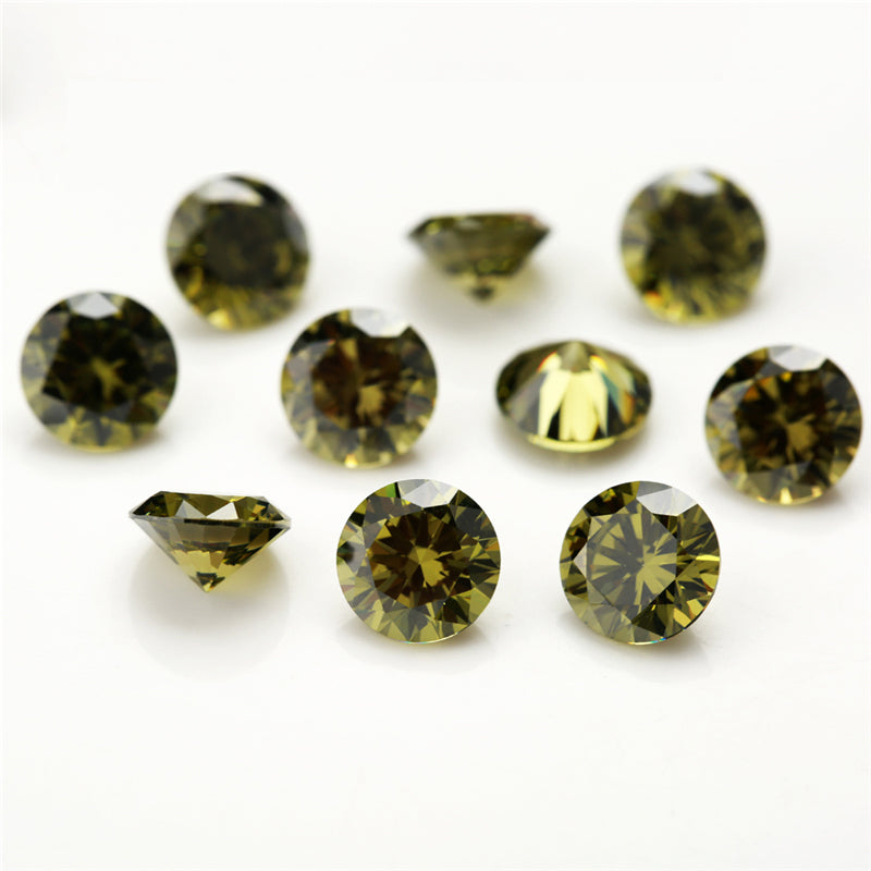 Size 0.8-12.0mm 5A Round Cut Olive Green CZ Stone Loose Cubic Zirconia Synthetic Gemstone for Jewelry