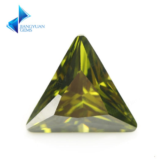50pcs 3x3~10x10mm 5A Triangle Cut Olive Green CZ Stone Loose Cubic Zirconia Synthetic Gemstone for Jewelry