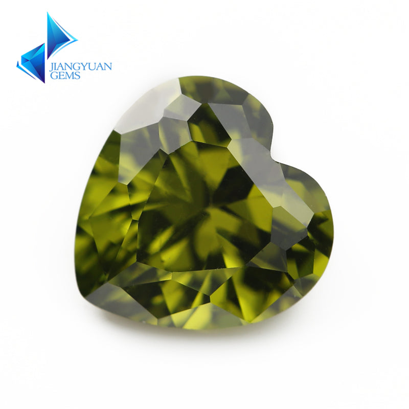 50pcs 3x3-10x10mm 5A Heart Cut Heart Cut Olive Green CZ Stone Loose Cubic Zirconia Synthetic Gemstone for Jewelry