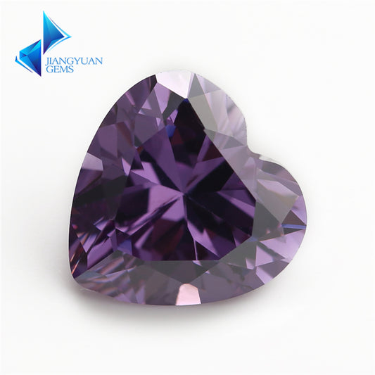 50pcs 3x3-10x10mm 5A Heart Cut Amethyst Color CZ Stone Loose Cubic Zirconia Synthetic Gemstone for Jewelry