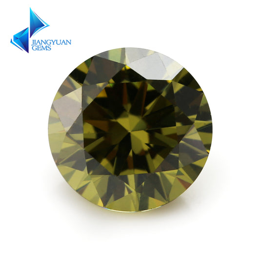 Size 0.8-12.0mm 5A Round Cut Olive Green CZ Stone Loose Cubic Zirconia Synthetic Gemstone for Jewelry