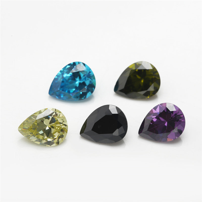 1PCS Per Colors Total 15pcs Size 4x6mm ~ 10x12mm Pear Shape Loose Synthetic Cubic Zirconia Stone