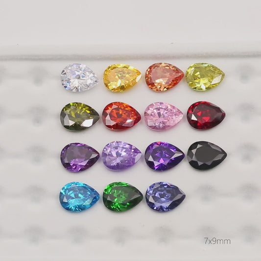 1PCS Per Colors Total 15pcs Size 4x6mm ~ 10x12mm Pear Shape Loose Synthetic Cubic Zirconia Stone